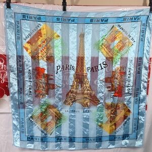 Paris Themed Silk Scarf 37x37 Inches